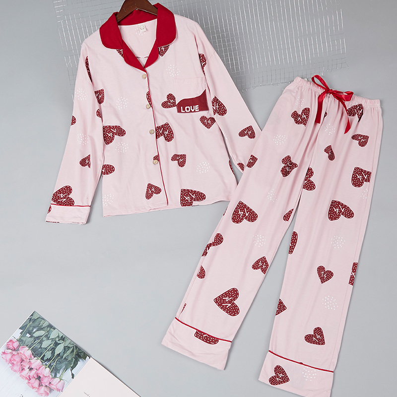 

Lovely Sweet Heart Print Pink Sleepwear