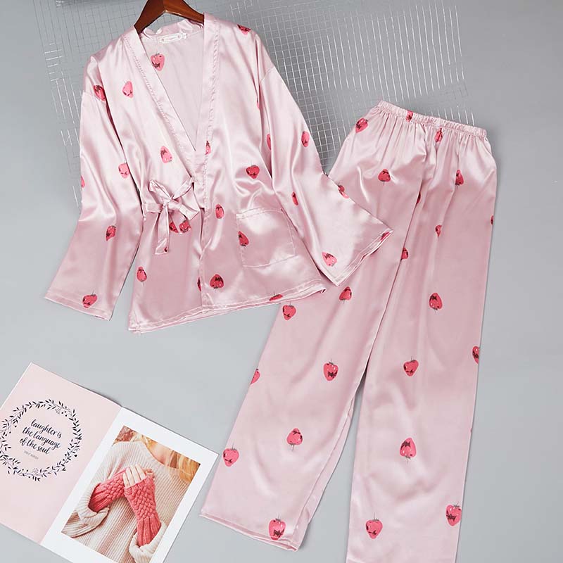 

Lovely Sweet Strawberry Print Pink Sleepwear