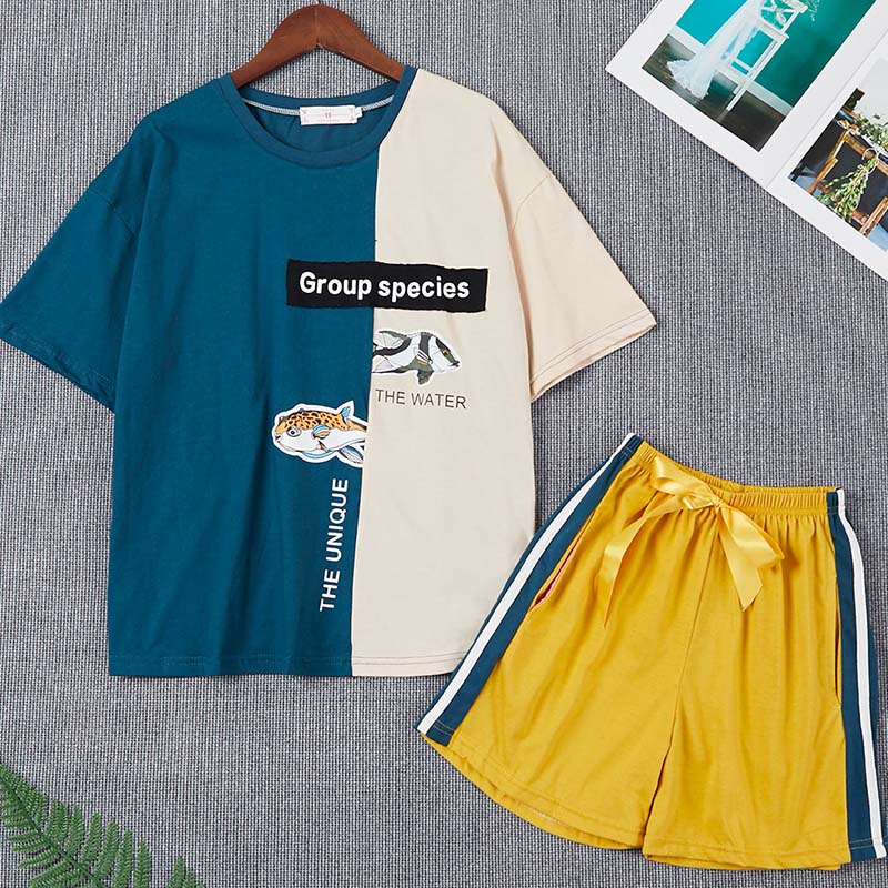

Lovely Leisure Color-lump Patchwork Blue Sleepwear