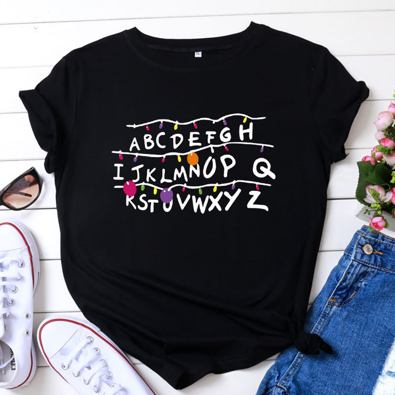 

Lovely Leisure O Neck Letter Print Black Plus Size T-shirt