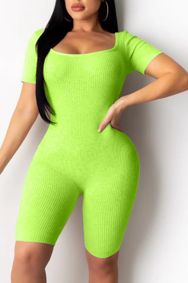 

Lovely Casual Basic Skinny Green One-piece Romper