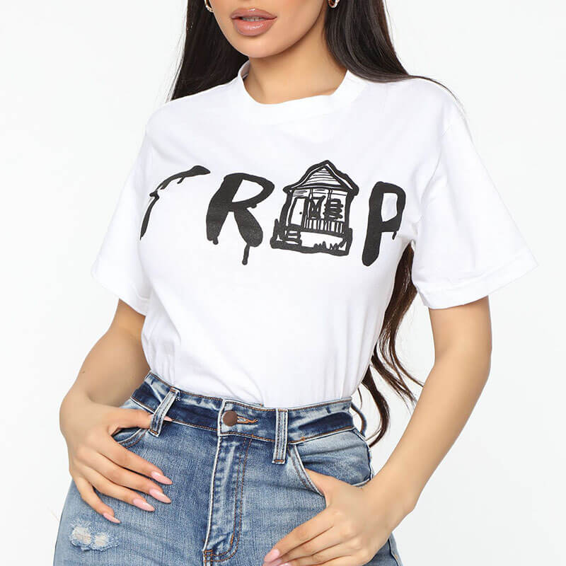 

LW Ccasual O Neck Print White T-shirt