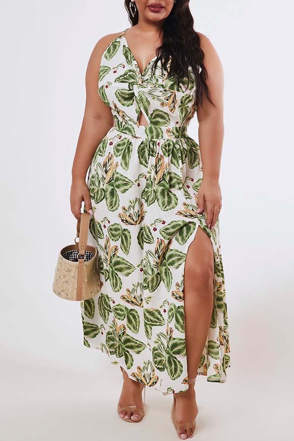 

Lovely Bohemian Plants Print Green Ankle Length Plus Size Dress