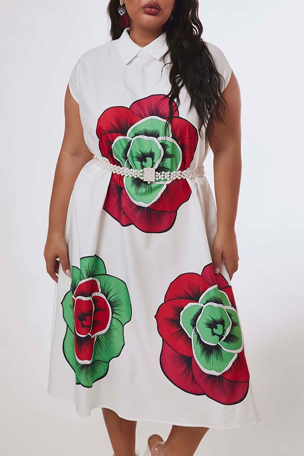 

Lovely Casual Print White Mid Calf Plus Size Dress