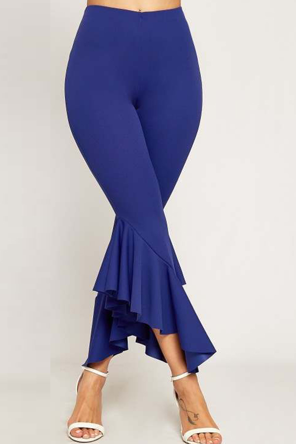 

Lovely Trendy Flounce Design Blue Pants