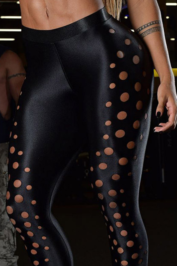 

Lovely Sportswear Hollow-out Black Pants