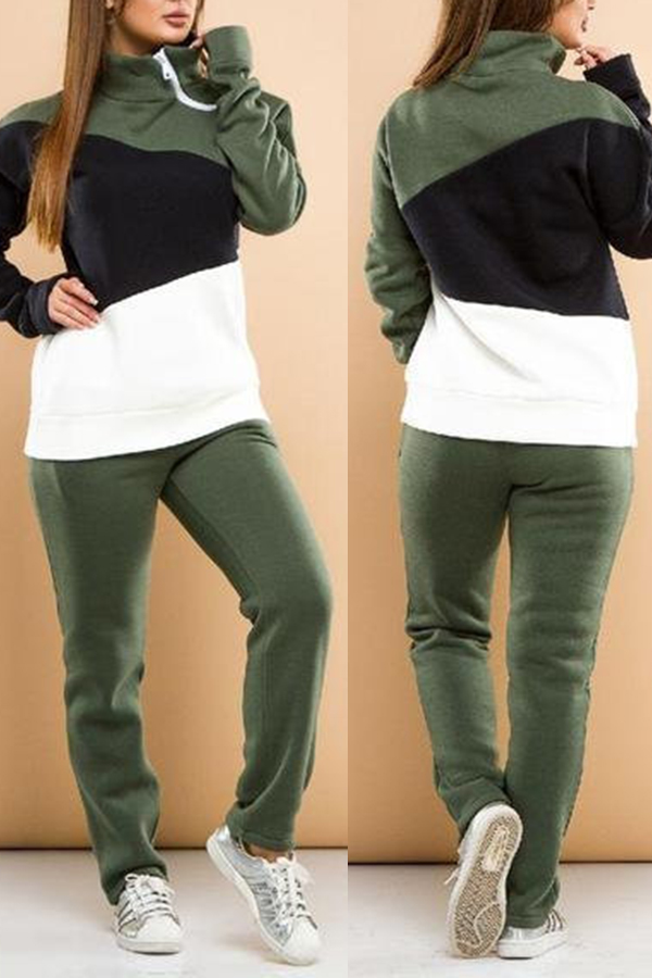

Lovely Sportswear Patchwork Green Loungewear