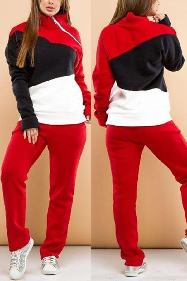 

Lovely Sportswear Patchwork Red Loungewear