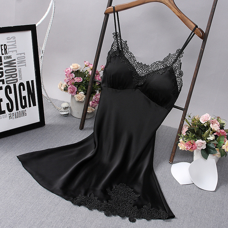 

Lovely Sexy Lace Hem Black Sleepwear