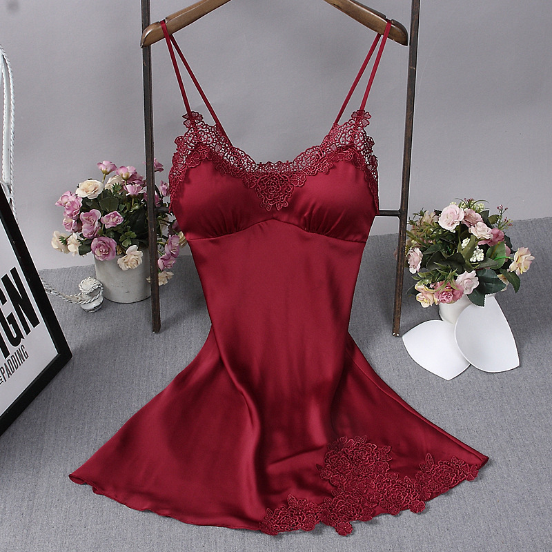 

Lovely Sexy Lace Hem Wine Red Sleepwear