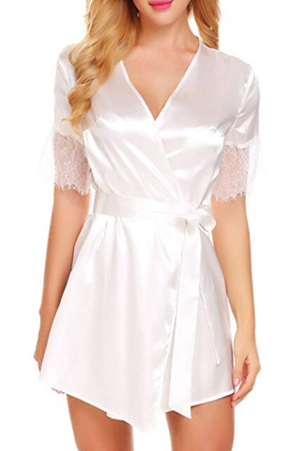 

Lovely Leisure Lace Patchwork White Sleepwear