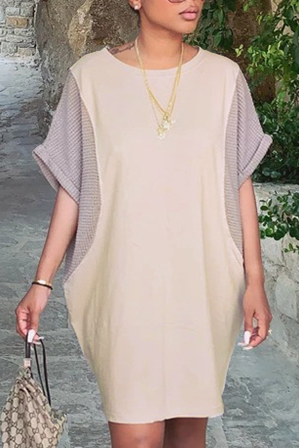 

Lovely Casual Patchwork Grey Knee Length Dress