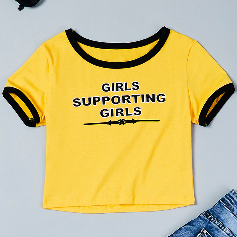 

Lovely Casual O Neck Letter Yellow T-shirt
