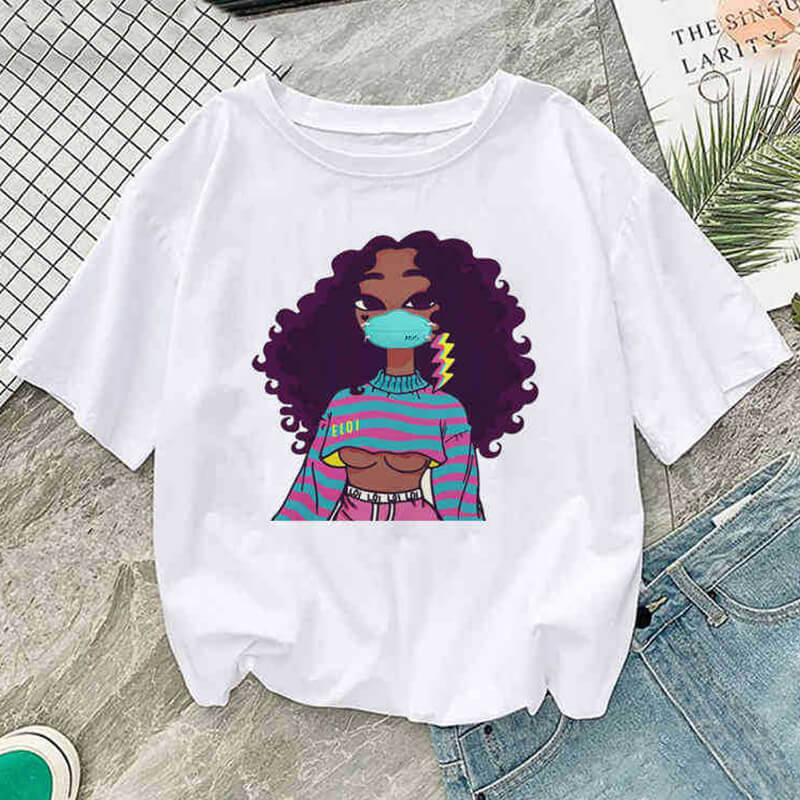 

Lovely Leisure O Neck Cartoon Print White T-shirt