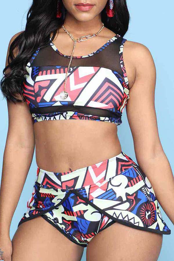 

Lovely Print Multicolor Two-piece Swimsuit, Multi