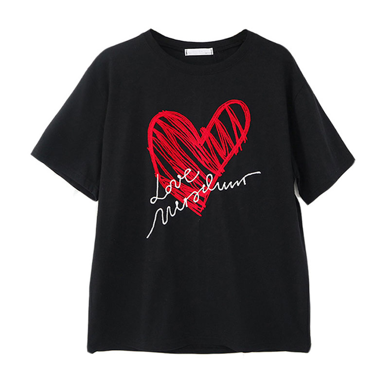 

Lovely Casual O Neck Heart Black Plus Size T-shirt