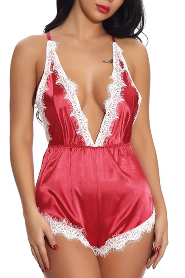 

Lovely Sexy Lace Hem Red Babydolls