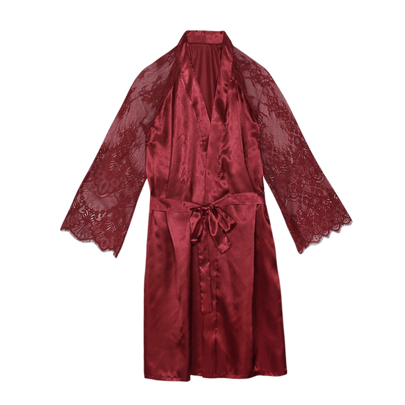 

Lovely Trendy Lace Patchwork Wine Red Sleepwear