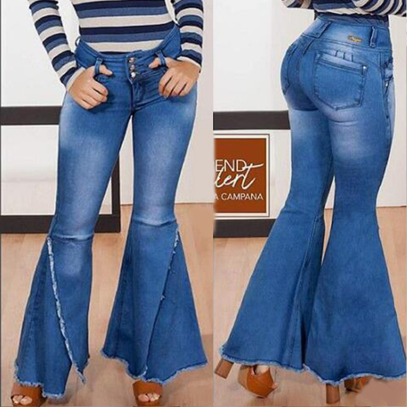

Lovely Denim Casual Solid Slit Boot Cut Mid Button Fly Jeans, Blue