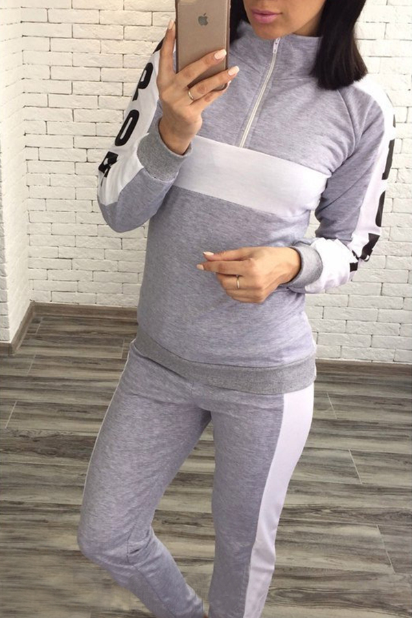 

Lovely Trendy Patchwork Grey Loungewear