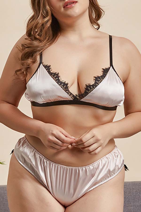 

Lovely Sexy Lace Hem Light Pink Plus Size Sleepwear