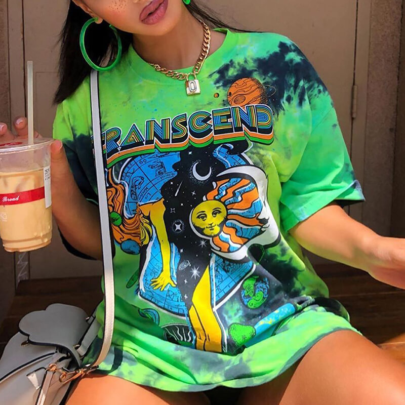 

Lovely Casual O Neck Cartoon Print Green Mini Dress