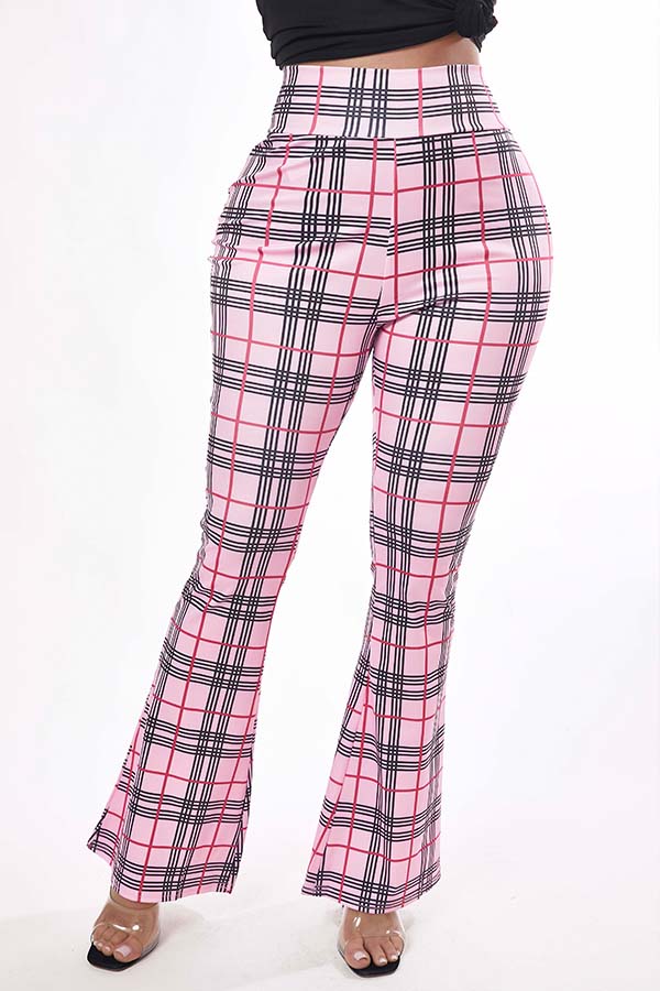 

Lovely Trendy Grid Pink Pants