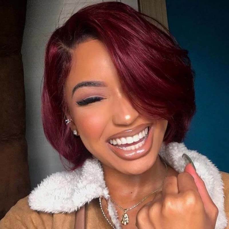 

Lovely Casual Bobo Wine Red Wigs