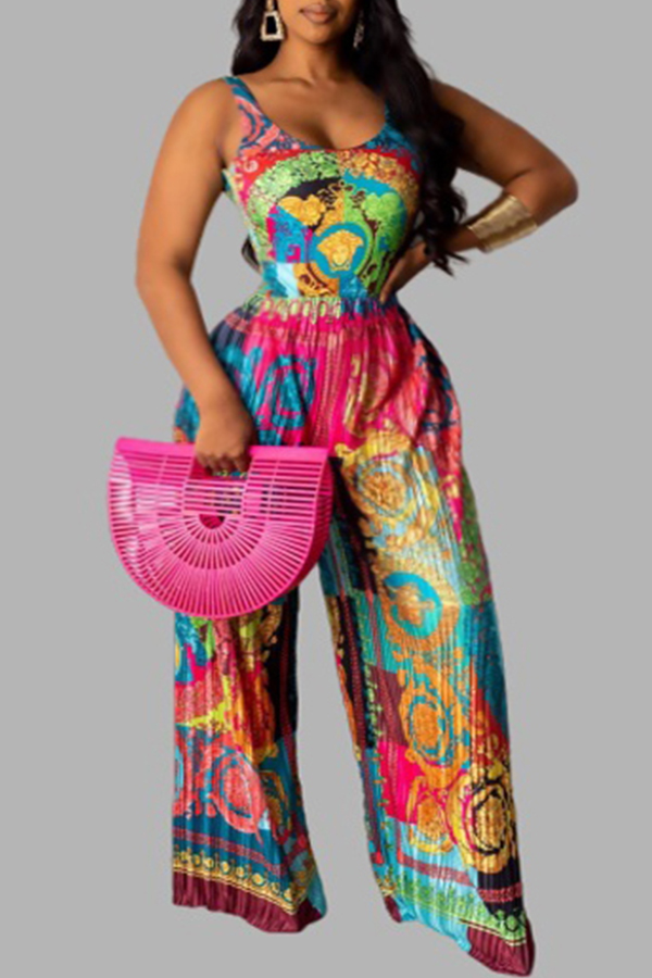 Lovely Trendy Print Multicolor Plus Size One-piece Jumpsuit