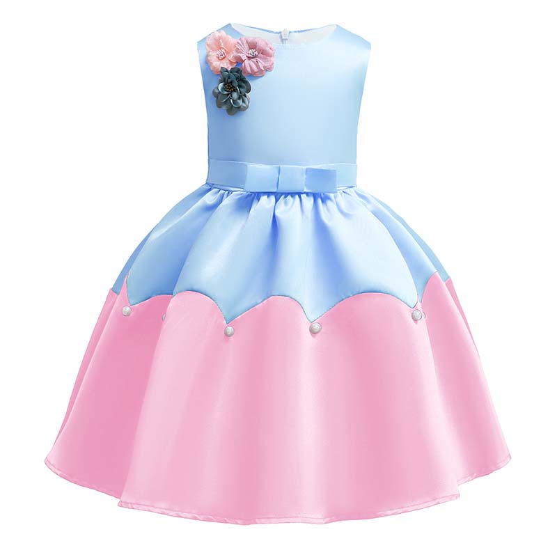 

Lovely Sweet Patchwork Baby Blue Girl Knee Length Dress