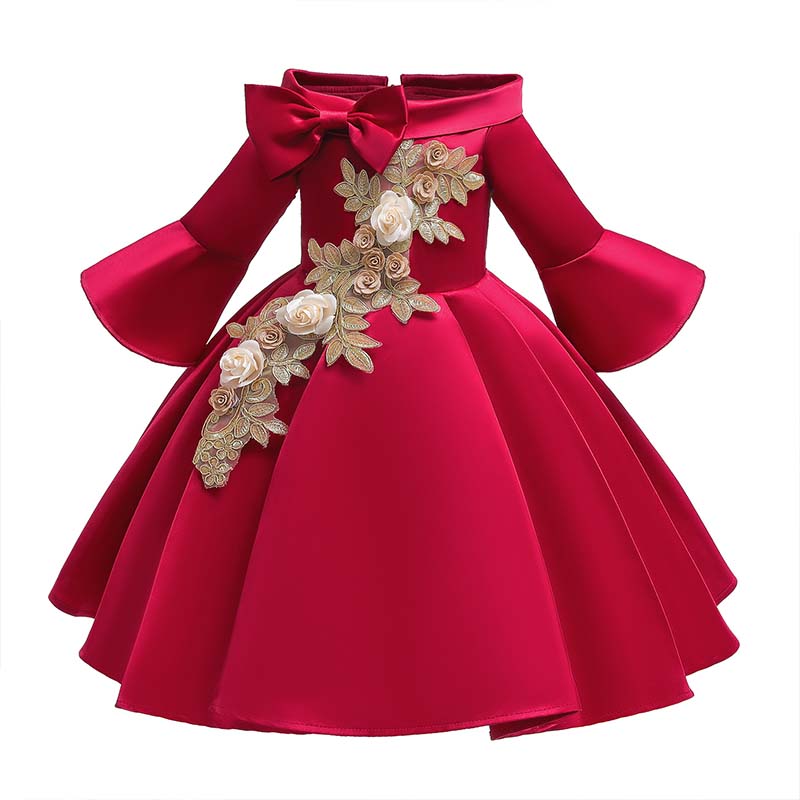 

Lovely Trendy Embroidered Design Red Girl Mid Calf Dress
