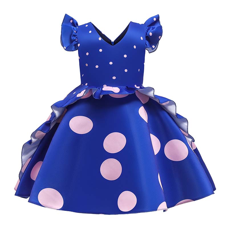 

Lovely Trendy Dot Print Royalblue Girl Knee Length Dress