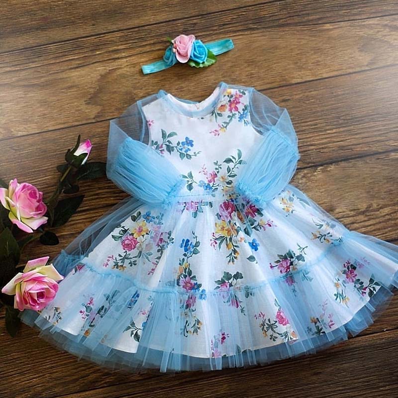 

Lovely Trendy See-through Baby Blue Girl Knee Length Dress