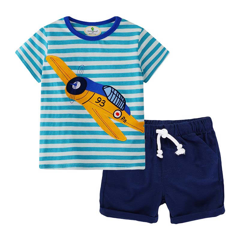 

Lovely Casual Striped Print Royalblue Boy Two-piece Shorts Set