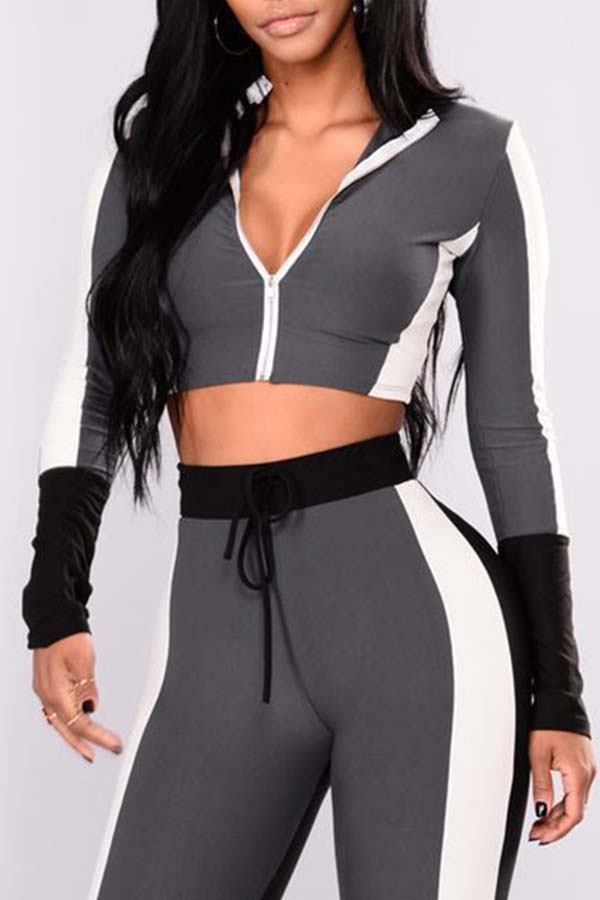 

Lovely Sportswear Patchwork Grey Two-piece Pants Set