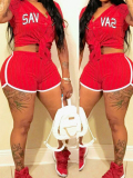 LW Letter Print Striped Shorts Set