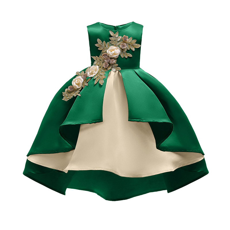 

Lovely Trendy Patchwork Green Girl Knee Length Dress