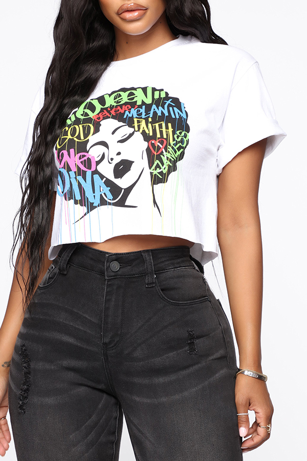Lovely Casual Cartoon Print White T-shirt