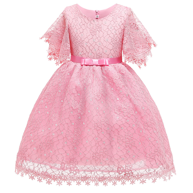 

Lovely Trendy Lace Hem Pink Girl Mid Calf Dress