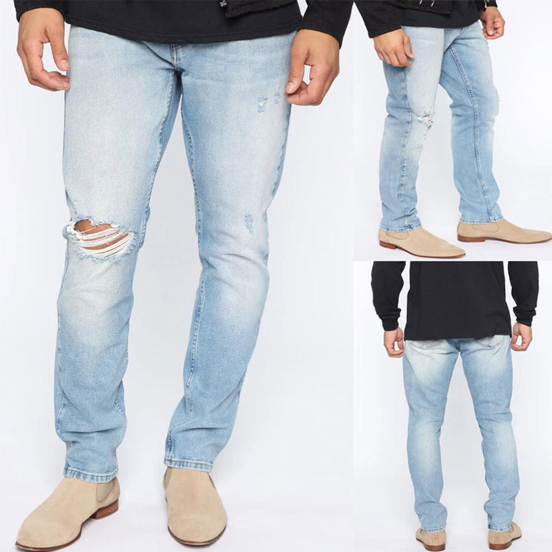 

Lovely Trendy Hollow-out Baby Blue Jeans
