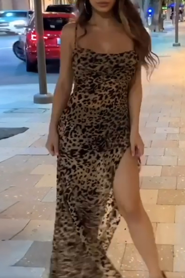 

Lovely Sexy Print Brown Ankle Length Dress