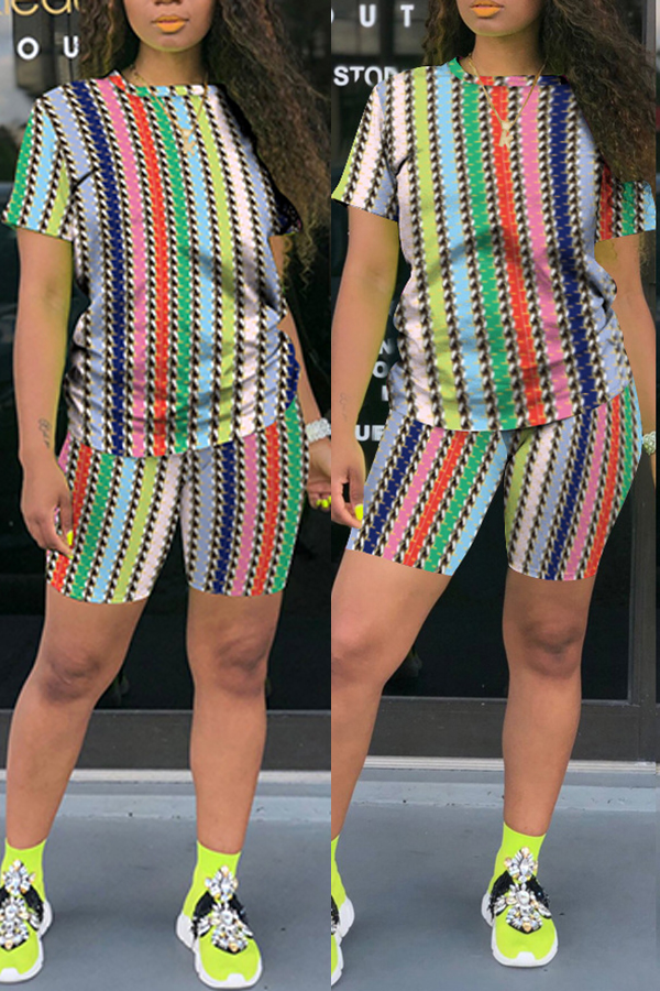 

Lovely Trendy Striped Multicolor Two-piece Shorts Set, Multicolor mstn