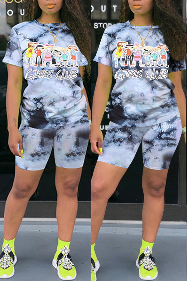 

Lovely Trendy Print Grey Two-piece Shorts Set