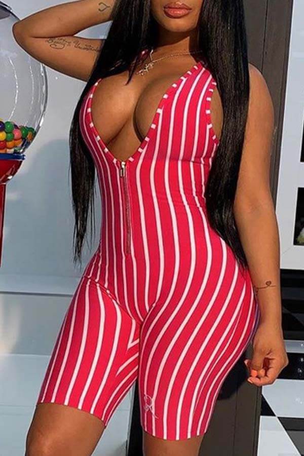 

Lovely Trendy Striped Red One-piece Romper