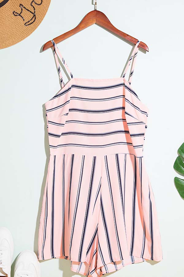 

Lovely Trendy Striped Pink One-piece Romper