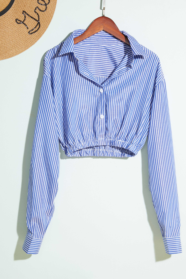 

Lovely Trendy Striped Blue Blouse