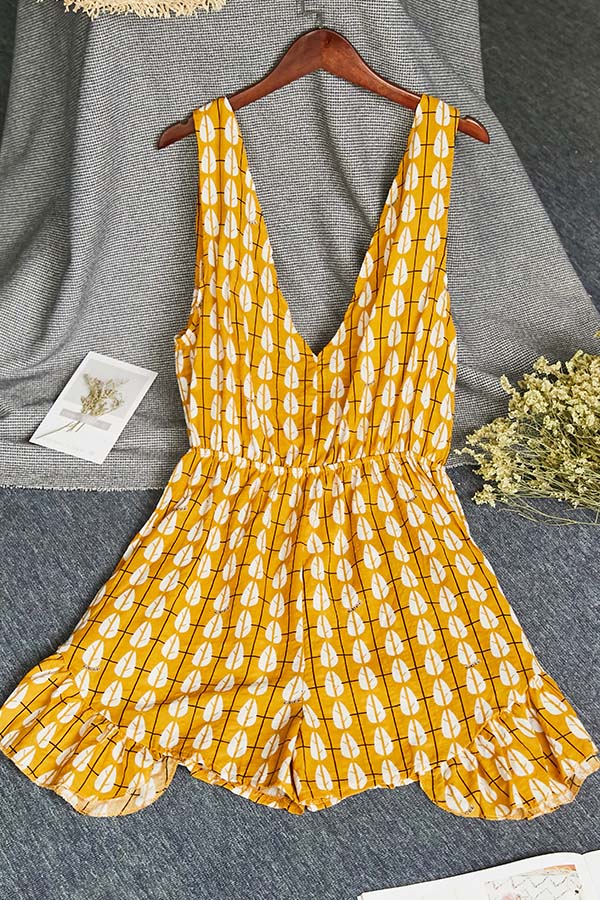 

Lovely Sexy Print Yellow One-piece Romper