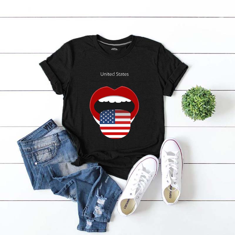 

Lovely Casual Lip Print Black T-shirt