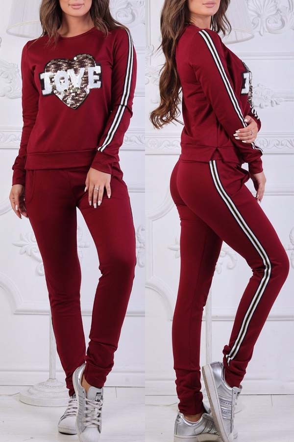 

Lovely Sportswear Patchwork Wine Red Loungewear