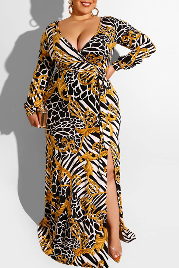 

Lovely Casual Print Black Maxi Plus Size Dress